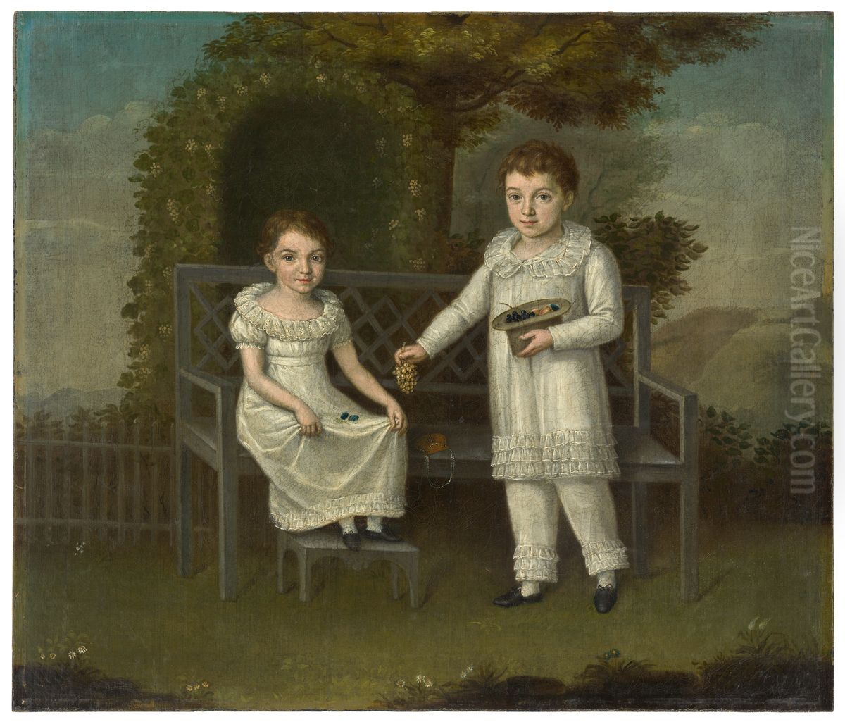 Two Children of the Kuenzer Family Oil Painting by Wendelin Moosbrugger
