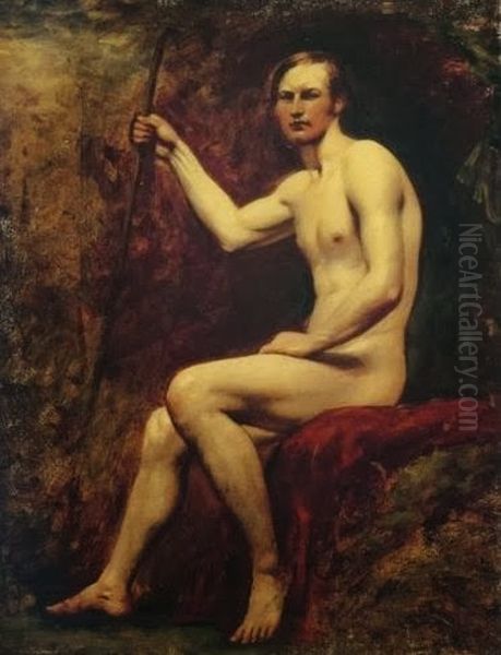 Academie d'homme assis  (le garde Higgins) Oil Painting by William Etty