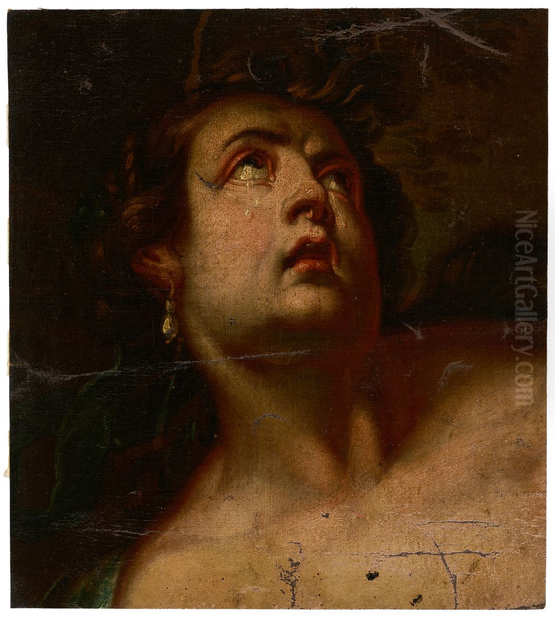 Weinender Frauenkopf, mit Blick nach oben (Studie) Oil Painting by Dionys Ganter