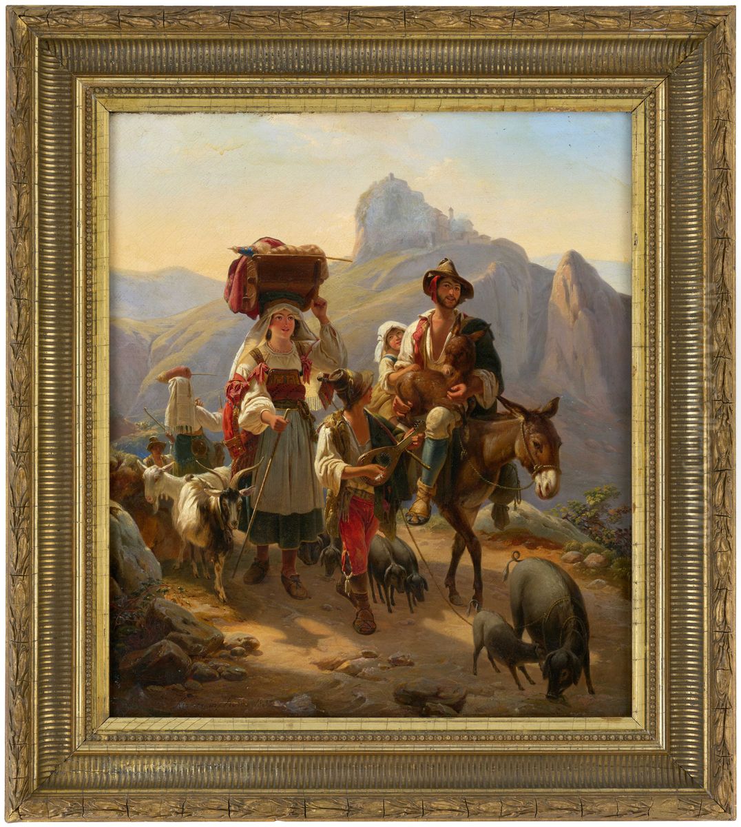 Famille paysanne italienne descendant de la montagne Oil Painting by Johann Baptist Kirner