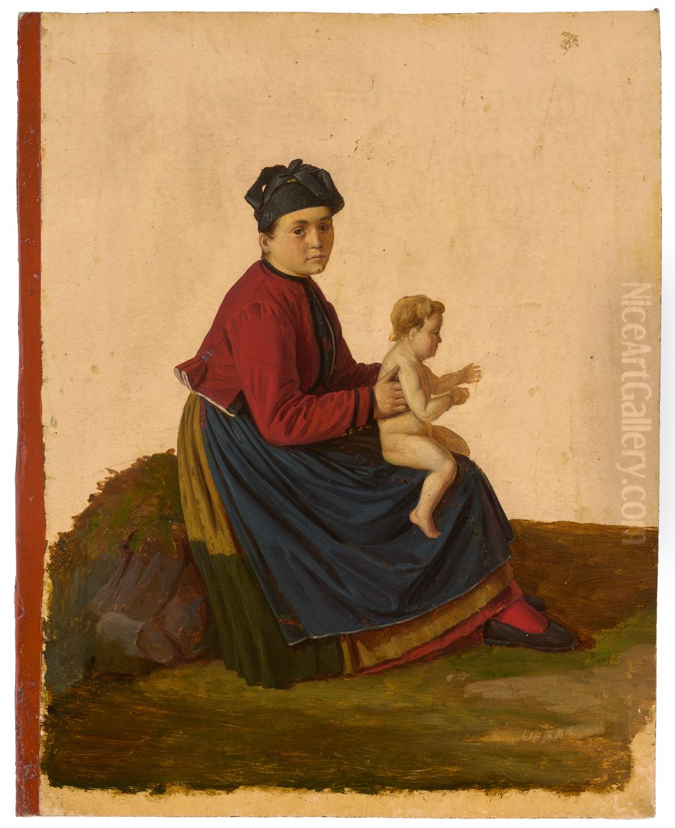 Femme du Hauenstein avec enfant Oil Painting by Louis Coblitz
