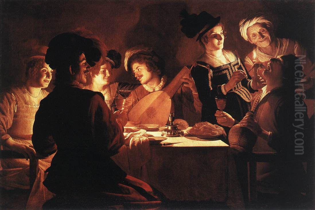 Supper with a Lute Player Oil Painting by Gerard van Honthorst
