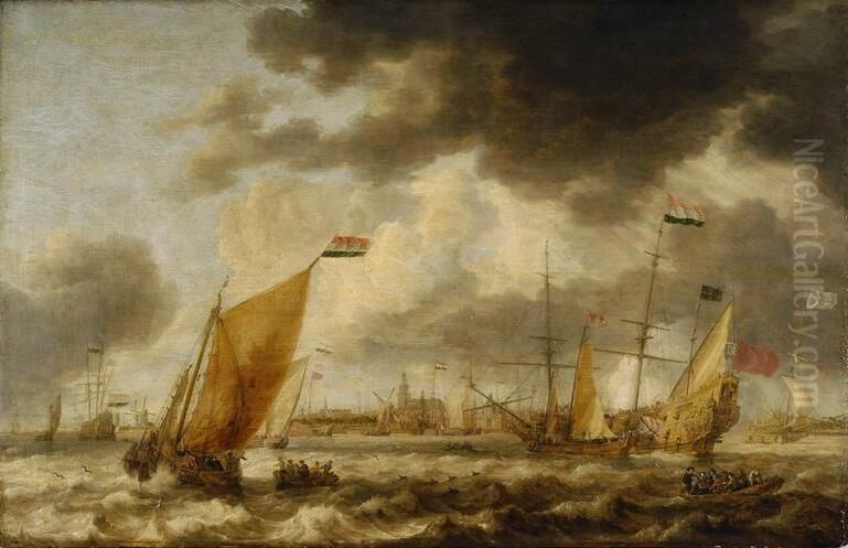 Schepen voor een haven Oil Painting by Bonaventura Peeters the Elder