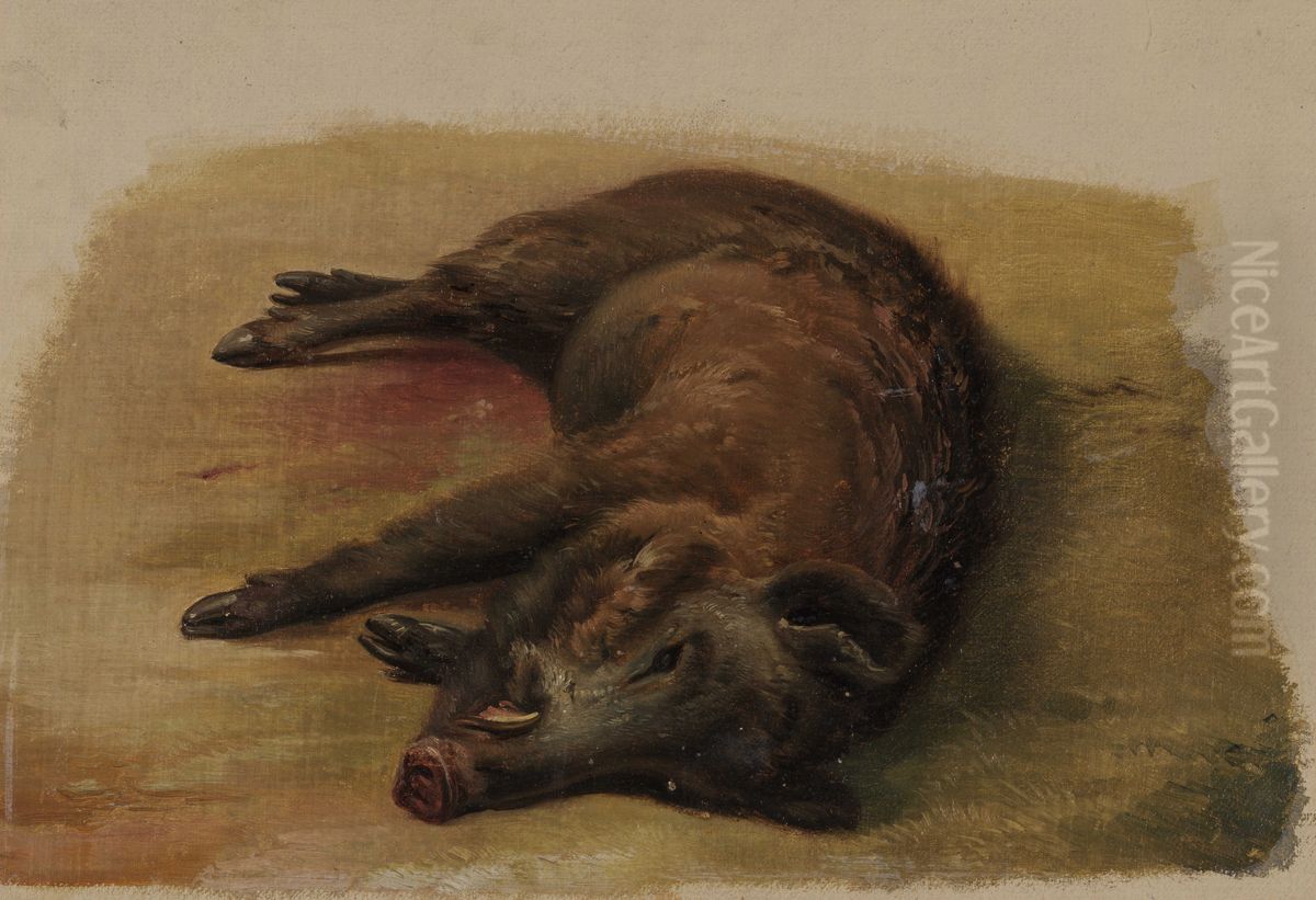 Sanglier abattu Oil Painting by Johann Baptist Kirner