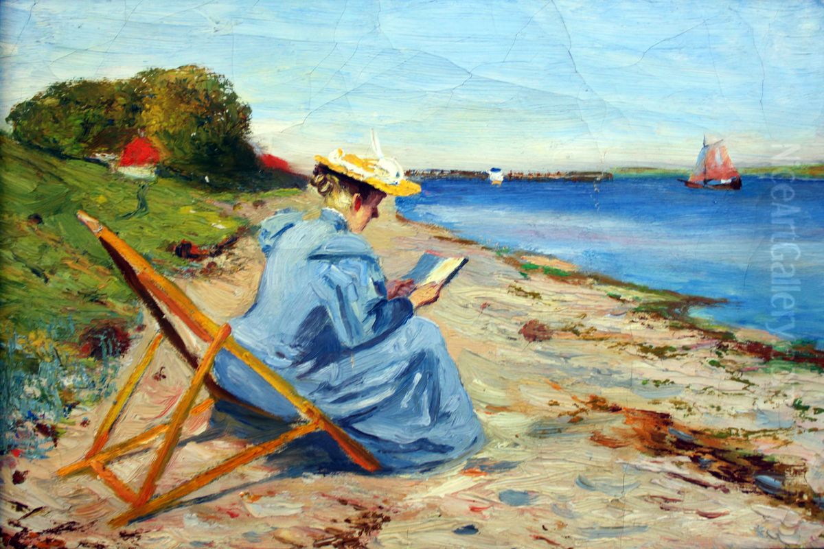 Toni Eckener on the Beach Near Rinkenaes Oil Painting by Alexander Eckener