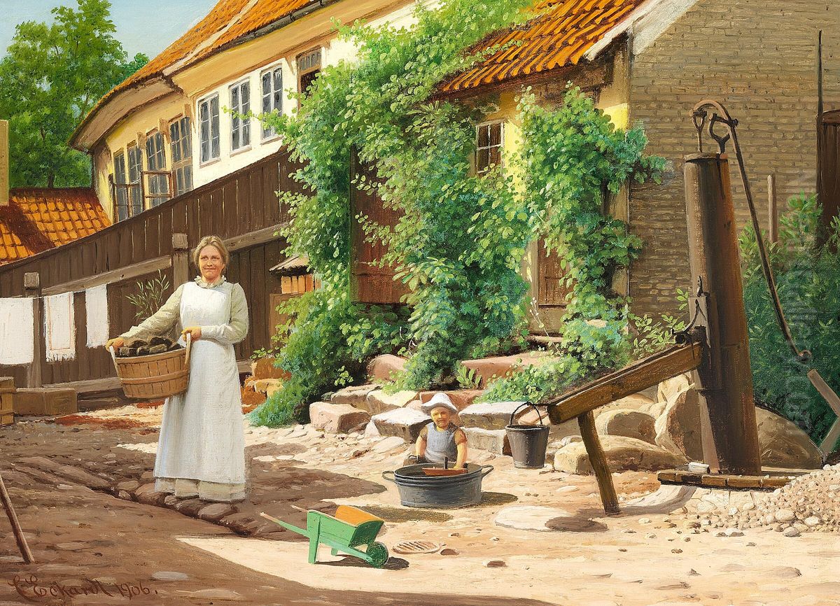 View from a courtyard in Kalundborg. Oil Painting by Christian Eckardt