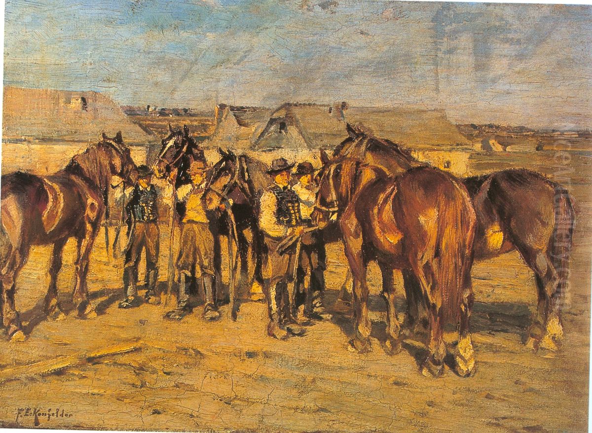 Horse market Oil Painting by Friedrich Eckenfelder