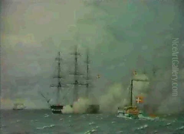 Prince Frederik boards the frigate Havfruen for a trip Oil Painting by Christoffer Wilhelm Eckersberg