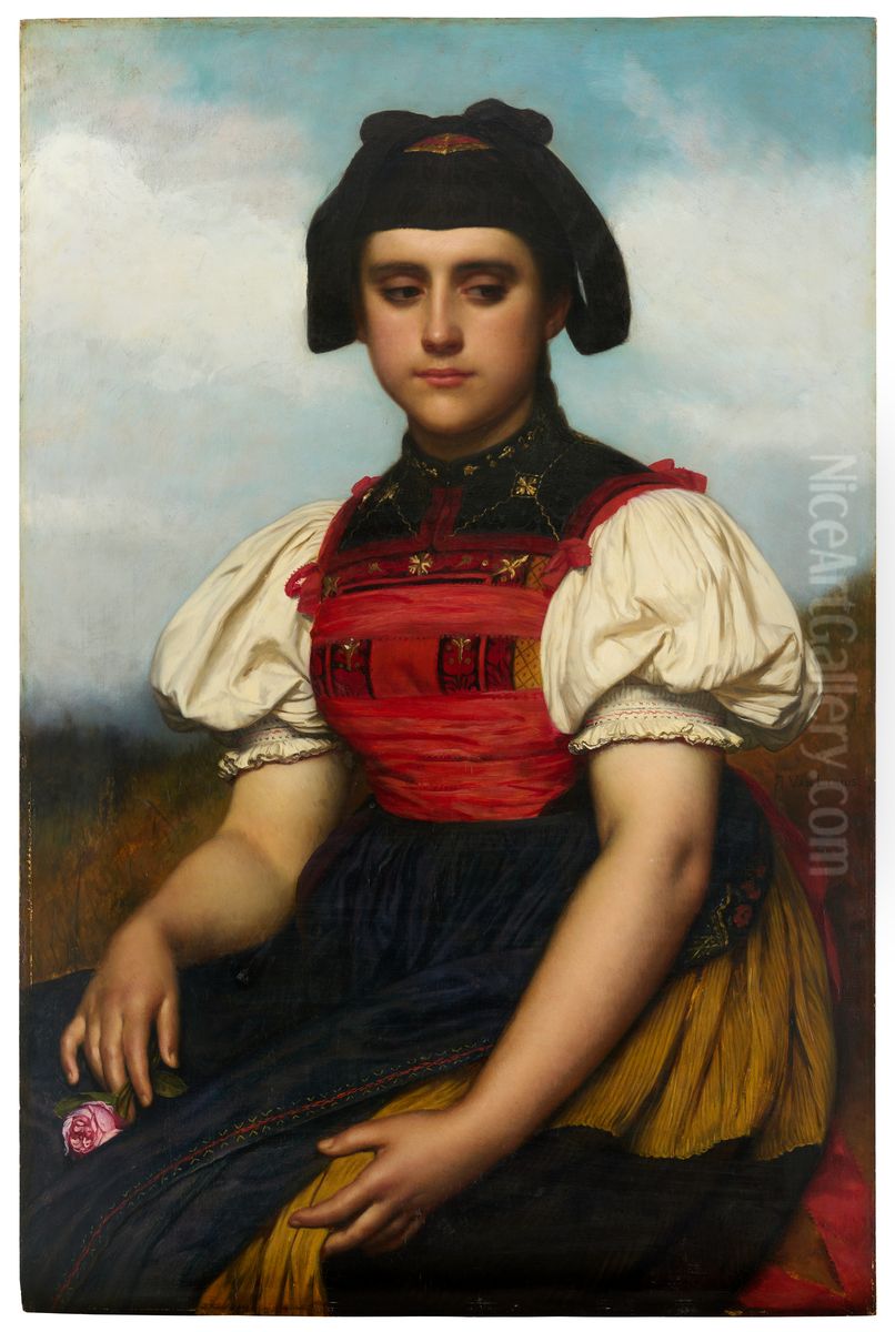 Young Girl from the Hotzenwald Oil Painting by Jozef Van Lerius