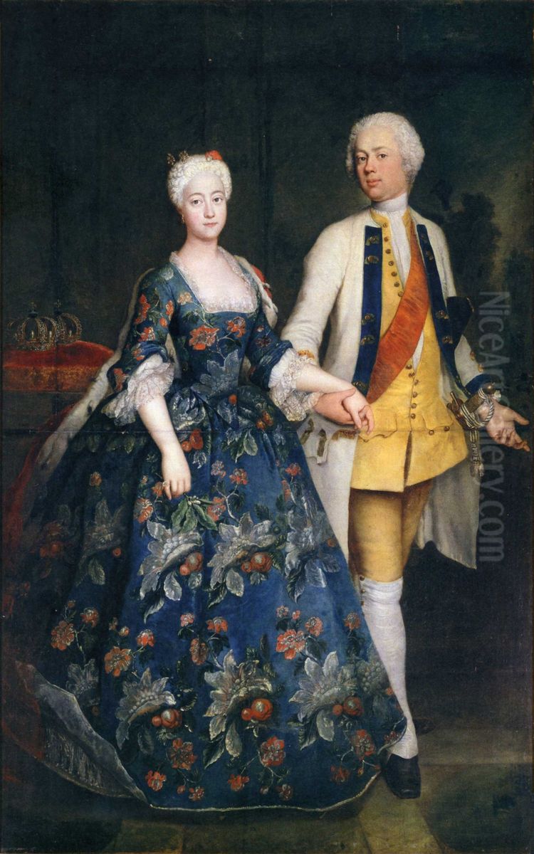 Portrait of Frederick William of Brandenburg-Schwedt with his wife Sophia Dorothea of Prussia Oil Painting by Antoine Pesne