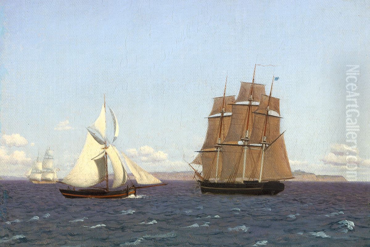 A frigate and a yacht. Oil Painting by Christoffer Wilhelm Eckersberg