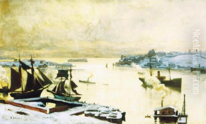 Early Winter in the Port of Helsinki Oil Painting by Albert Edelfelt