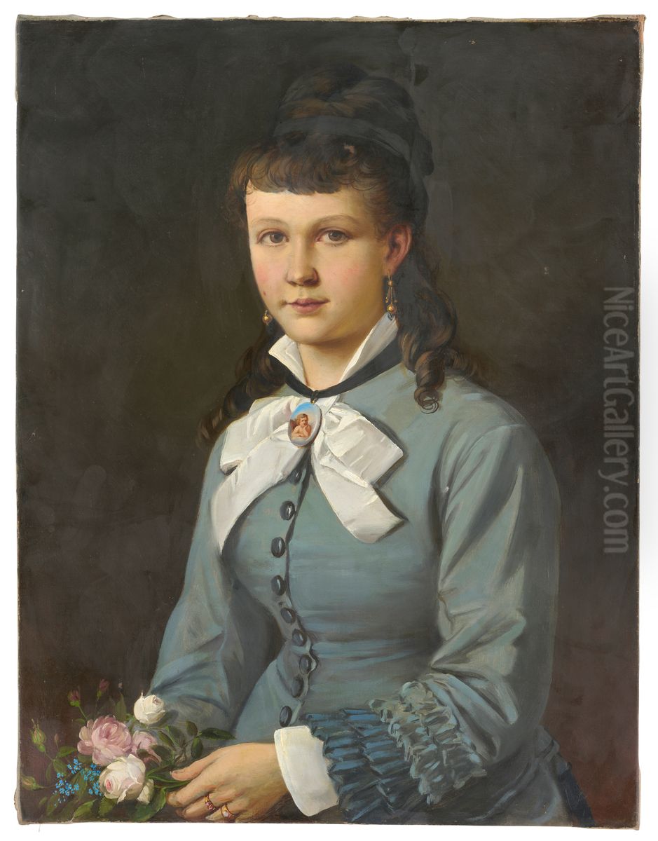 Artist's Daughter Wearing a Grey Dress Oil Painting by Dominik Weber