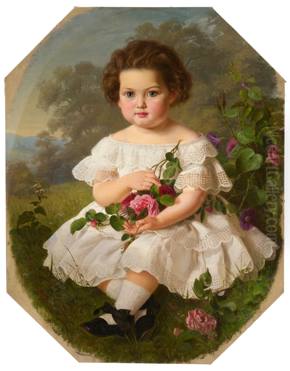 Portrait of Alexandrine Strube (1859-1920) as a Child Oil Painting by Rudolf Epp
