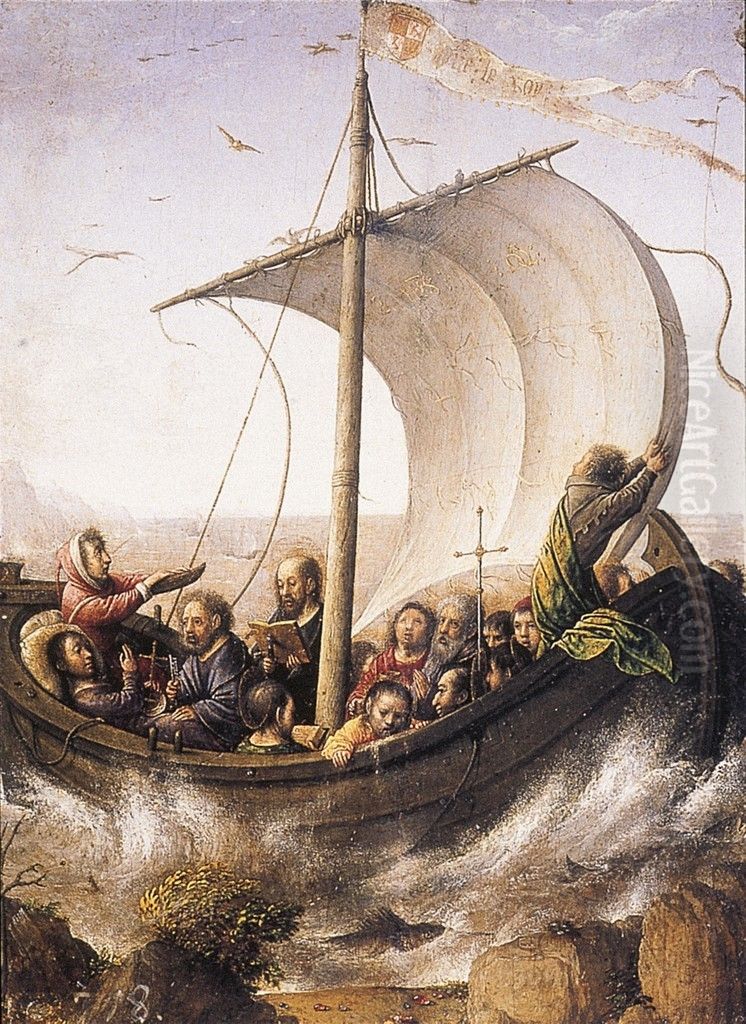 Christ calming the storm in the Lake Tiberia Oil Painting by Juan De Flandes