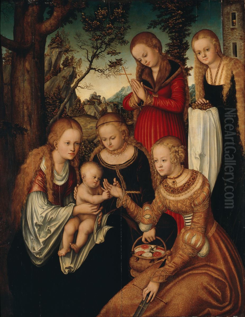 Maria mit dem Jesusknaben und den Heiligen Katharina, Dorothea, Margaretha und Barbara (Sogenannte 'Verlobung der Hl. Katharina') Oil Painting by Lucas Cranach the Elder