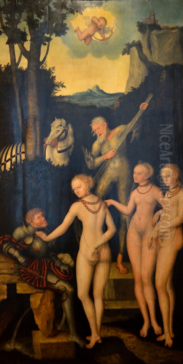 The Judgment of Paris (Elector Joachim II's exemplum panels) Oil Painting by Lucas Cranach the Elder