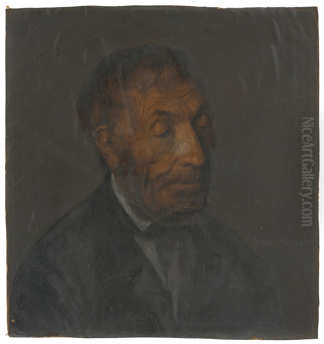 Portrait en buste d'un vieil homme Oil Painting by Ernst Hanssler