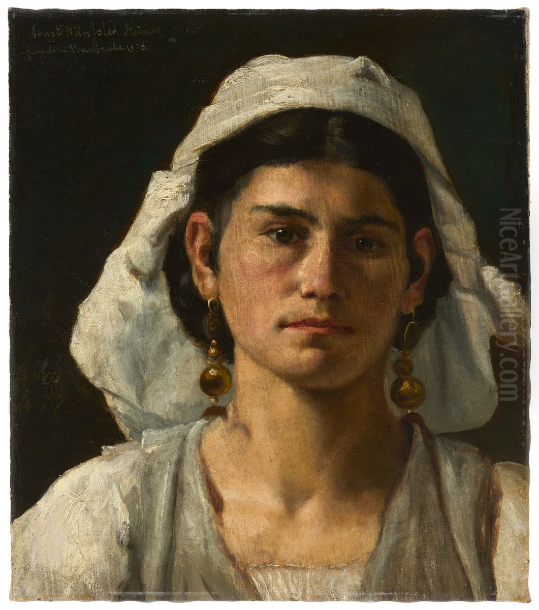 Portrait of an Italian Woman Oil Painting by Ernst Hanssler