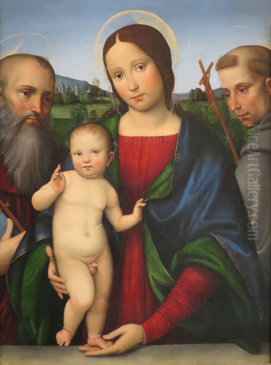 Madonna and Child with Saints Jerome   and  Francis Oil Painting by Francesco Francia