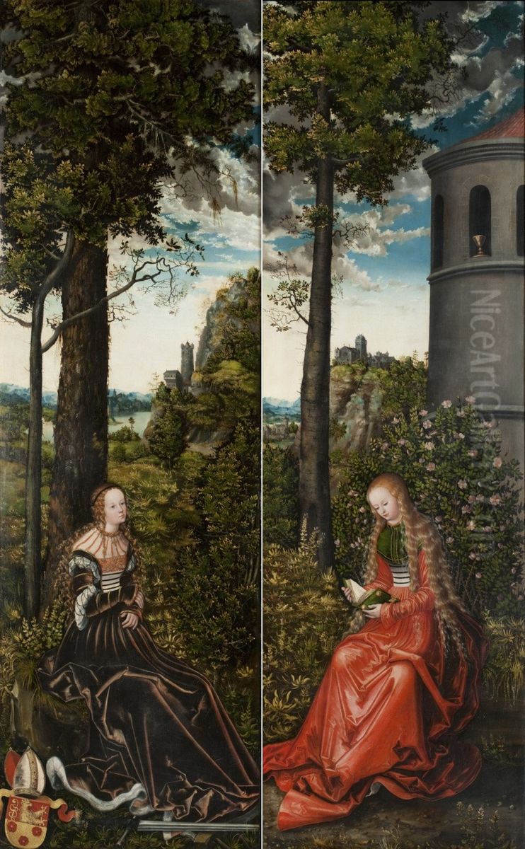 Die hl. Katharina und die hl. Barbara Oil Painting by Lucas Cranach the Elderand workshop