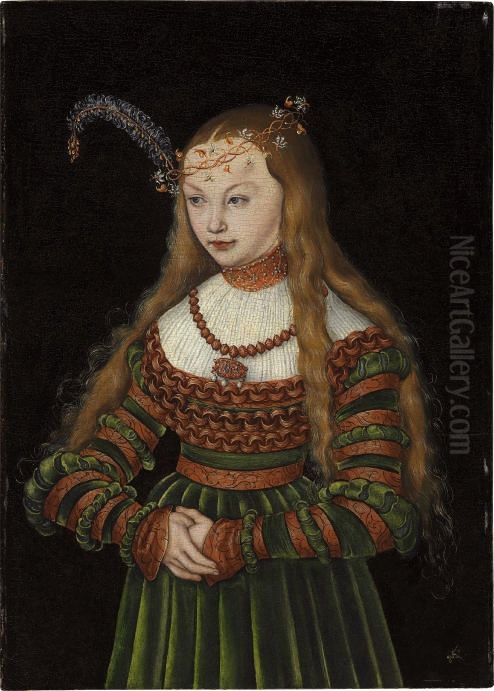 Portrait of princess Sibylle of Cleve as bride of Johann Friedrich of Saxony Oil Painting by Lucas Cranach the Elder