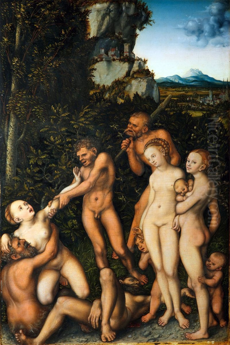 Das Silberne Zeitalter (Streit der wilden Manner und die mutterliche Fursorge) Oil Painting by Lucas Cranach the Elder