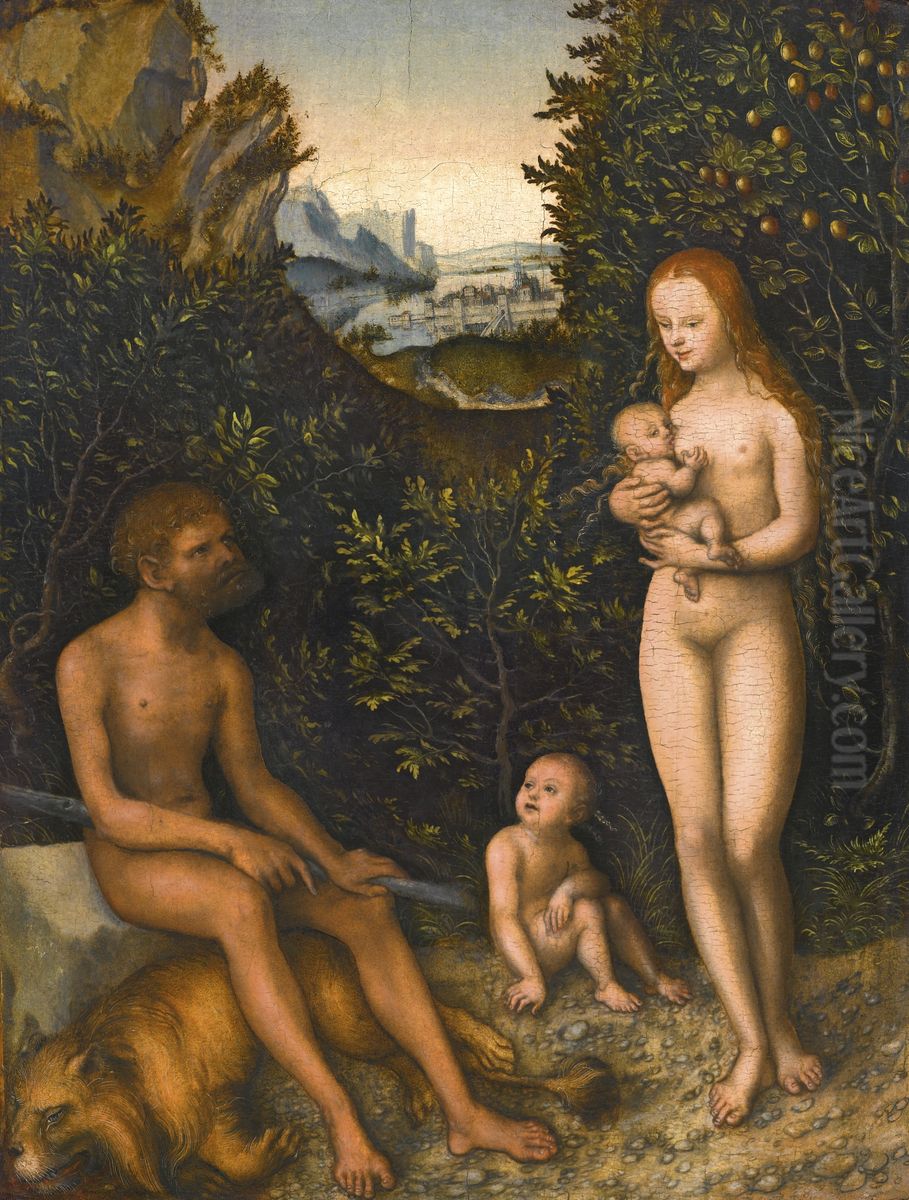 Die Faunfamilie mit erschlagenem Lowen Oil Painting by Lucas Cranach the Elder