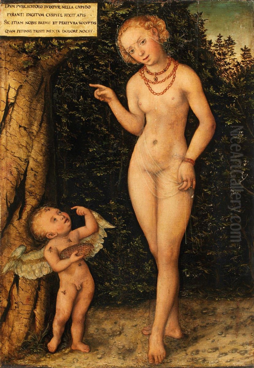 Venus mit Amor als Honigdieb Oil Painting by Lucas The Younger Cranach