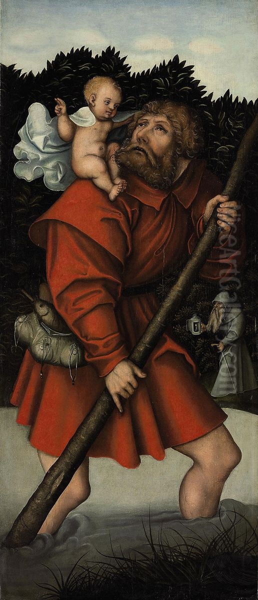 Saint Christopher carrying the Christ Child Oil Painting by Lucas Cranach the Elder
