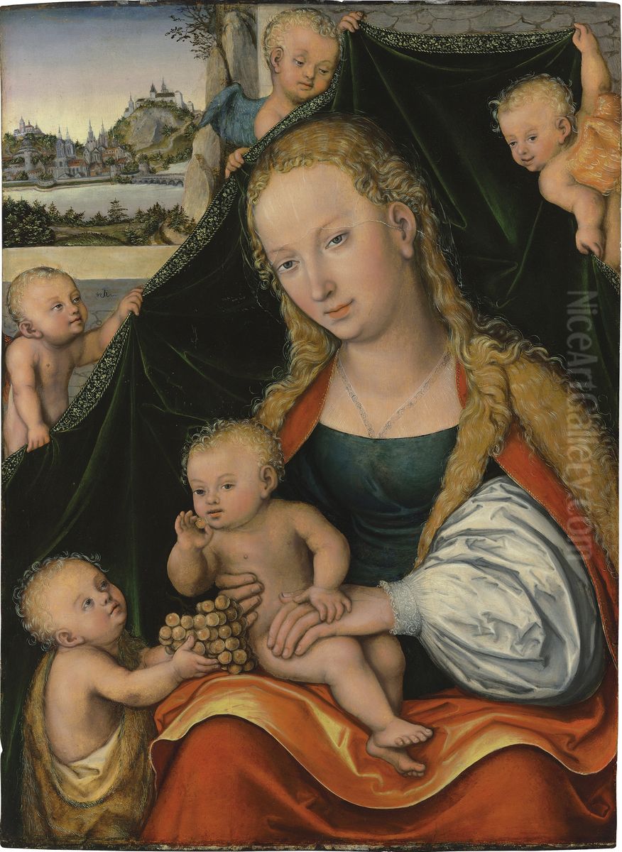 The Virgin and Child with the Infant Saint John the Baptist and Angels Oil Painting by Lucas The Younger Cranach