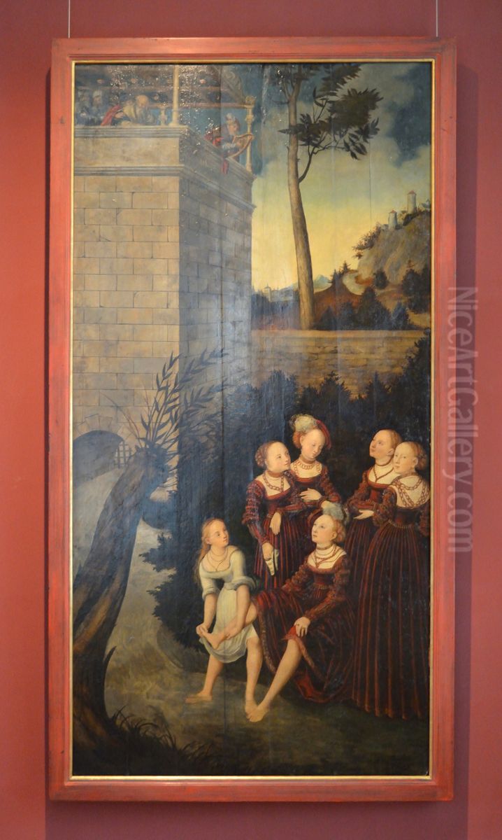 David and Bathseba (Elector Joachim II's exemplum panels) Oil Painting by Lucas Cranach the Elder