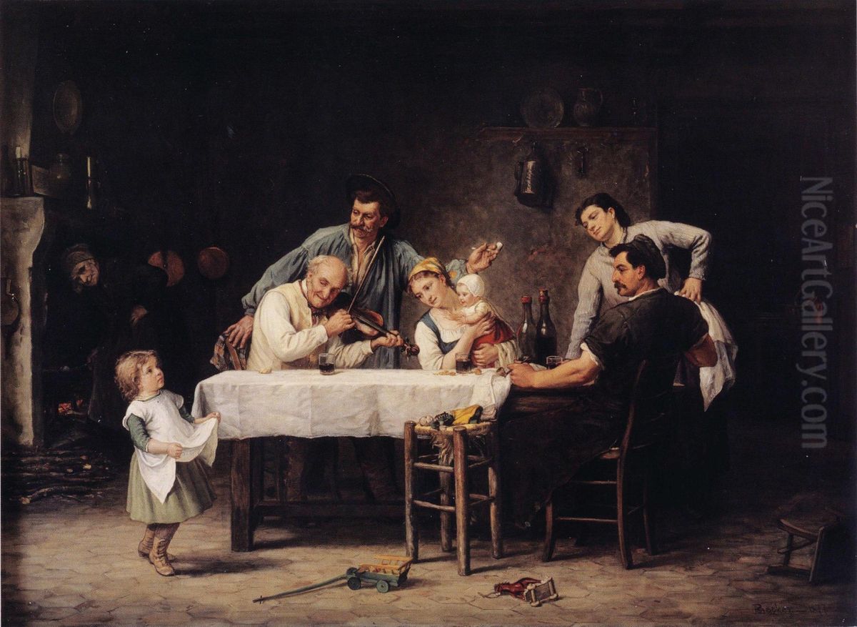 Paivallisen jalkeen Oil Painting by Adolf von Becker