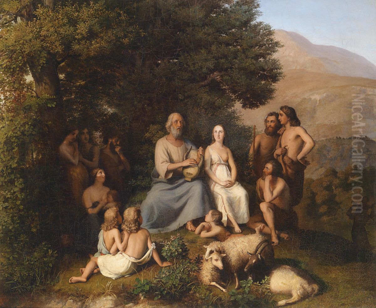 Homer singt im Kreis junger Griechen Oil Painting by Karl Becker