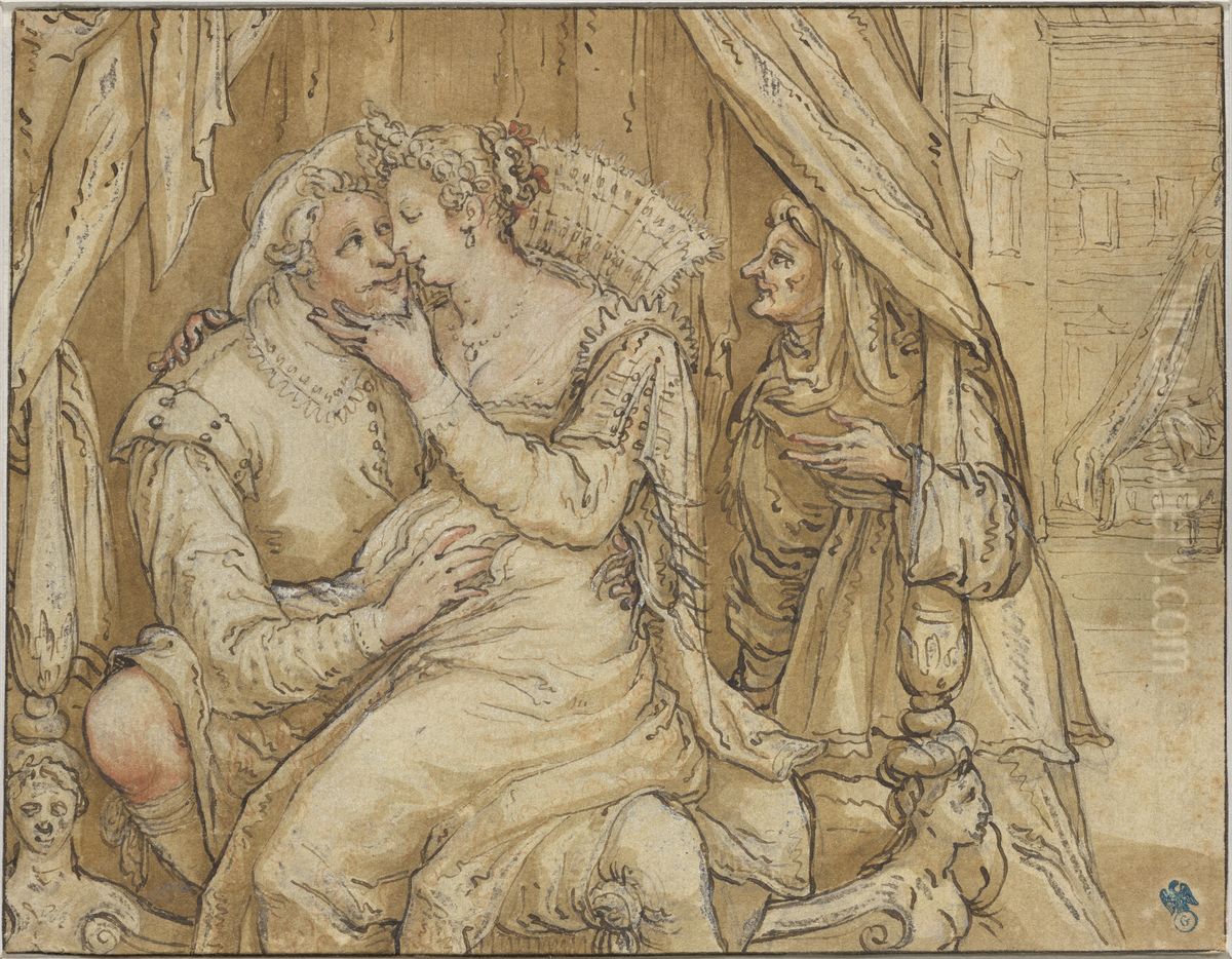 Amorous Couple Oil Painting by Jacob Matham