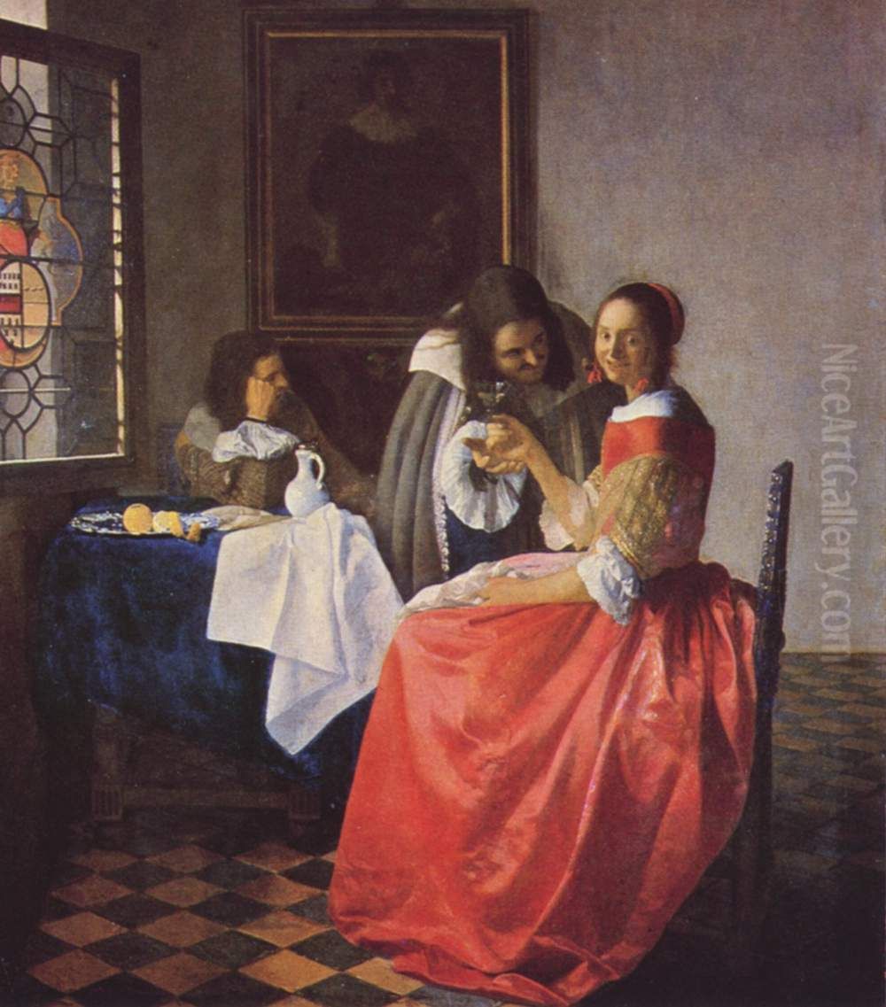Young Woman with a Wine Glass Oil Painting by Jan Vermeer Van Delft