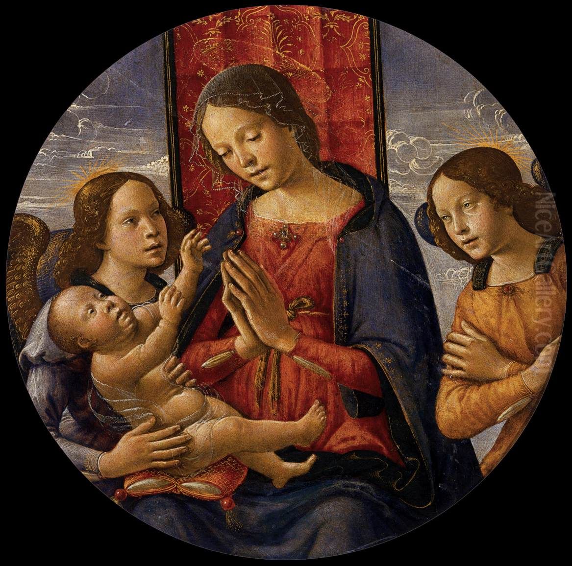 Virgin Adoring the Child with Two Angels Oil Painting by Domenico Ghirlandaioand workshop