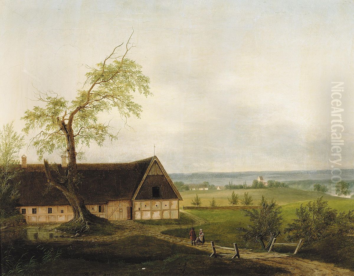 Landscape with a farm on a hill. Oil Painting by F.M.E. Fabritius de Tengnagel