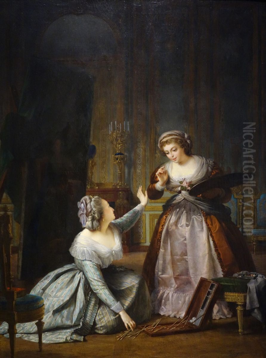 Marie Antoinette Gathering the Brushes of Madame Vigee Le Brun, 1784 Oil Painting by Alexis-Joseph Perignon