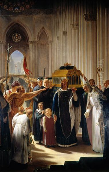 Philippe III apportant a Saint-Denis les reliques de Saint Louis, son pere Oil Painting by Pierre-Narcisse Guerin
