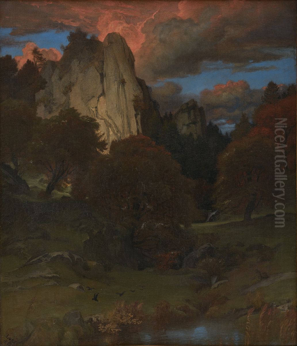 Herbstabend im Schwarzwald / Der Scharfenstein im Schwarzwald (Kat. 77) Oil Painting by Emil Lugo