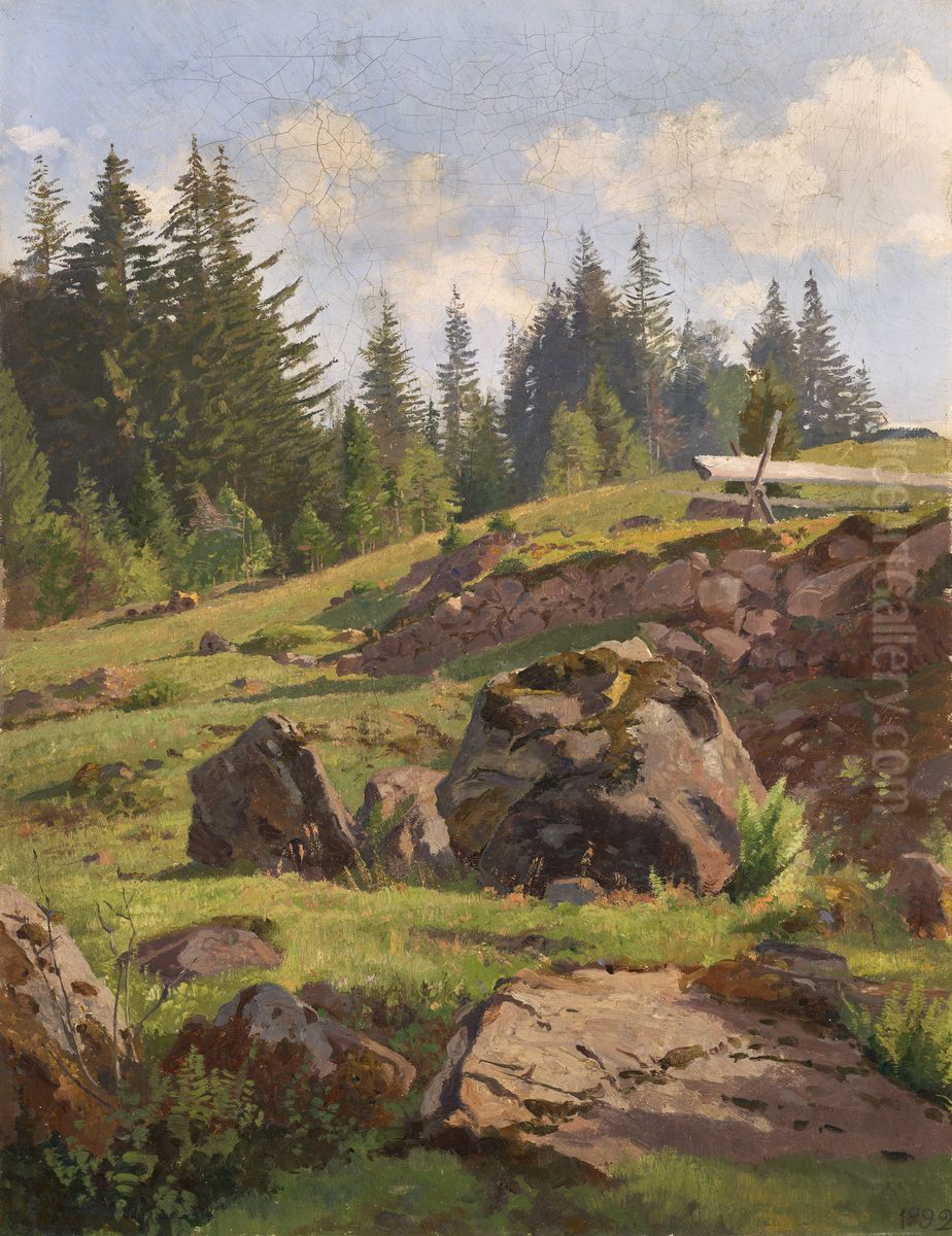 Black Forest Landscape Oil Painting by Max Wilhelm Roman