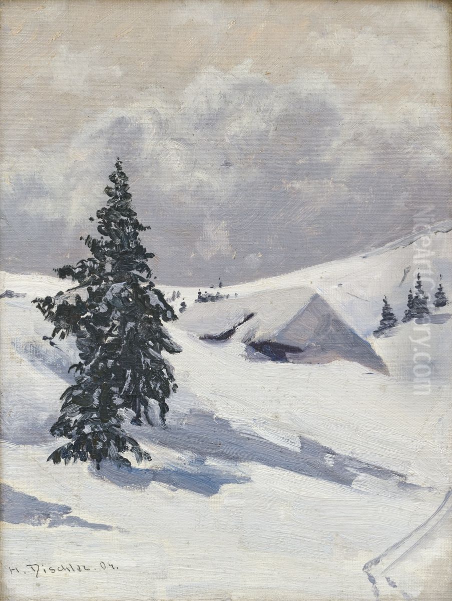 Baldenweger Hut on the Feldberg Oil Painting by Hermann Dischler
