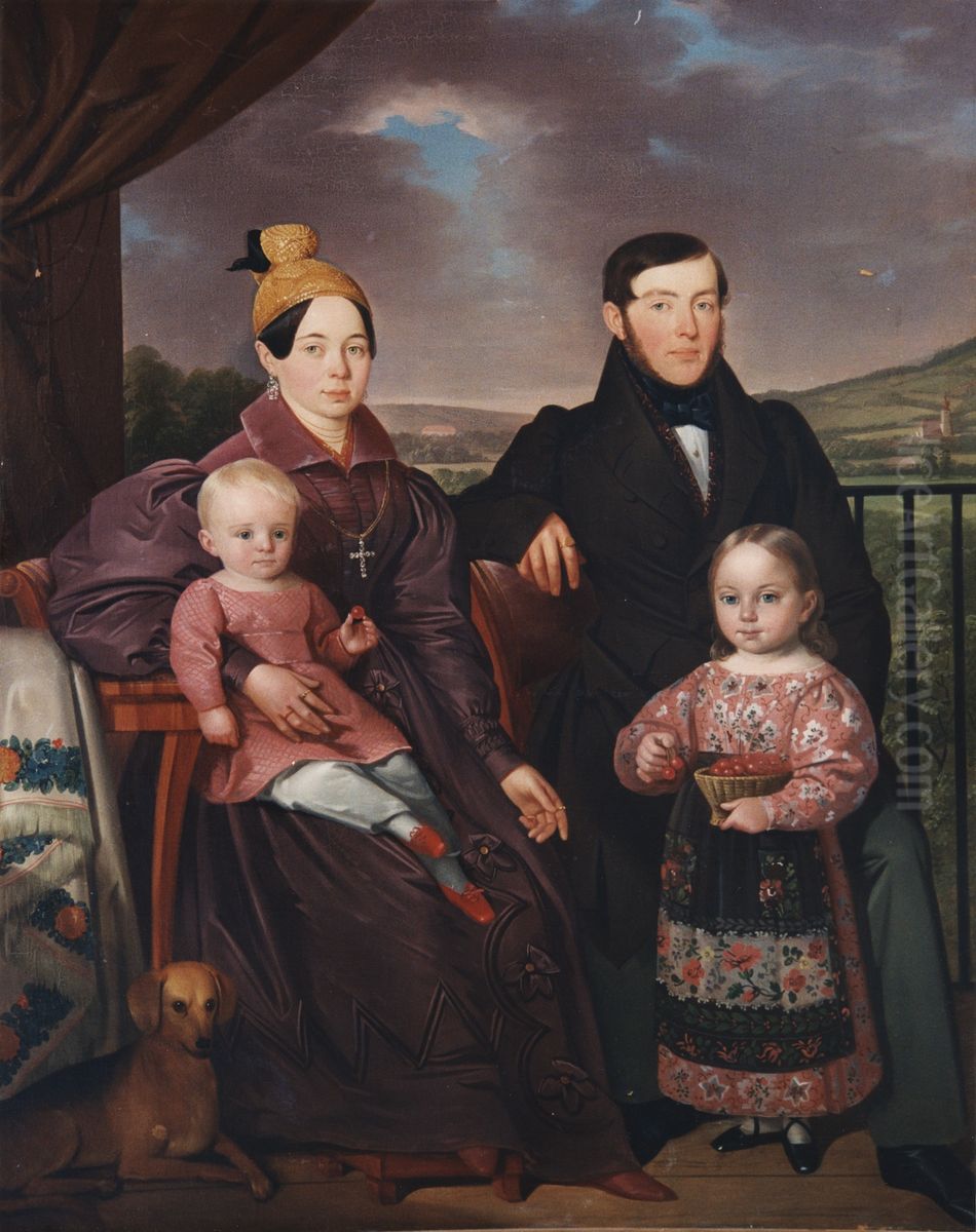Sensengewerke Christoph Conrad Weinmeister am Windfeld mit Frau Josefa Serafina Weinmeister, geb. Moser und Kindern Carl und Theresia Oil Painting by Franz Xaver Bobleter