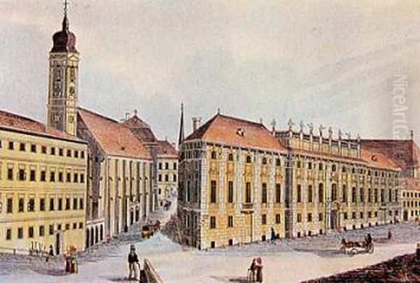 Das Palais des Fursten Lobkowitz und die Augustinerkirche in Wien, um 1825 Oil Painting by unknown