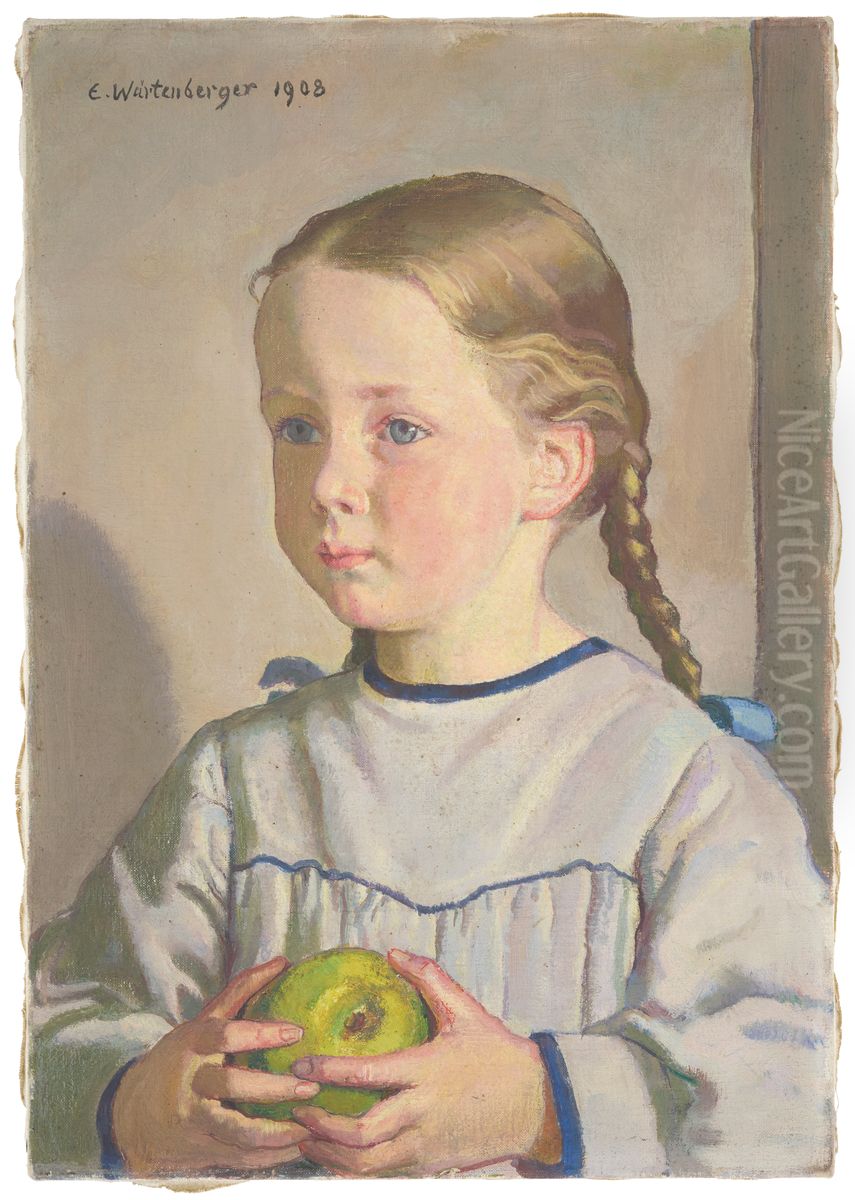 Monika avec une pomme Oil Painting by Ernst Wurtenberger