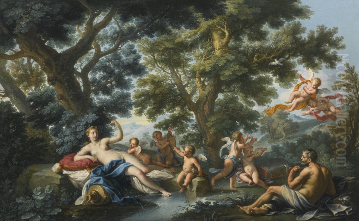 Venus   and  Vulcan Oil Painting by Andrea Locatelli