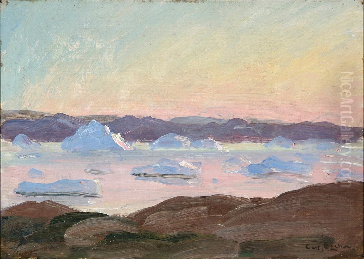 A fiord in Greenland. Oil Painting by Carl Locher
