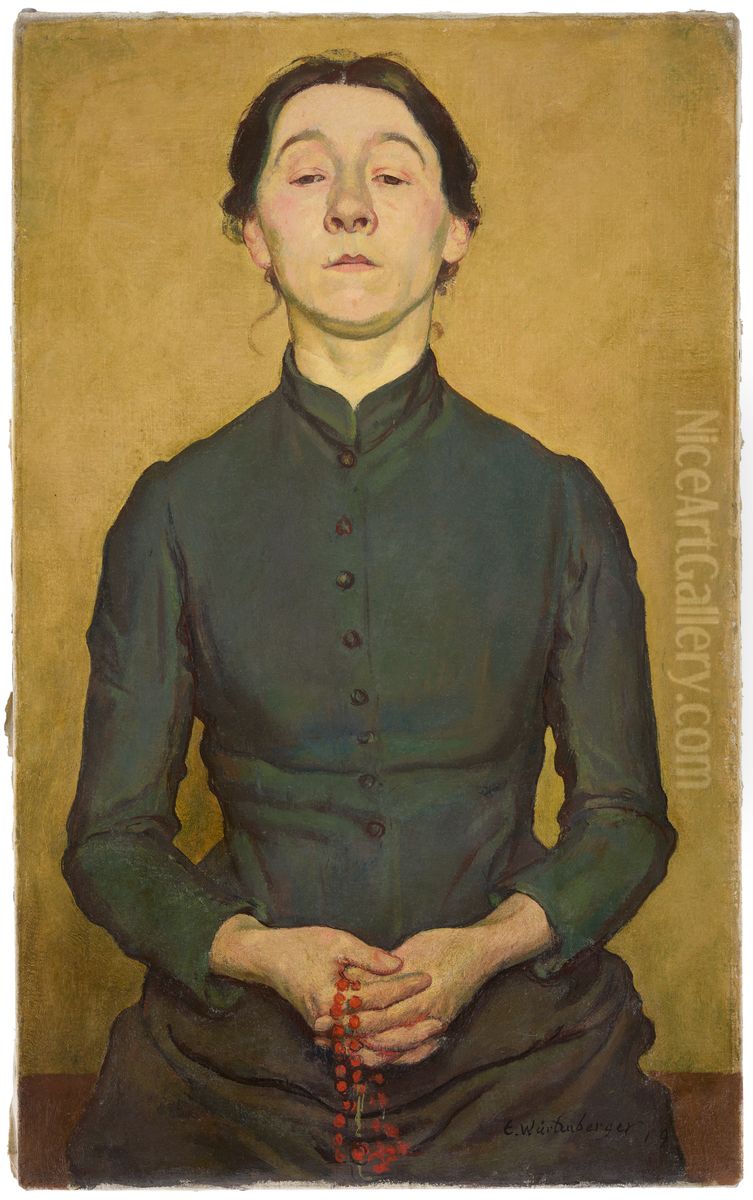 Praying woman Oil Painting by Ernst Wurtenberger