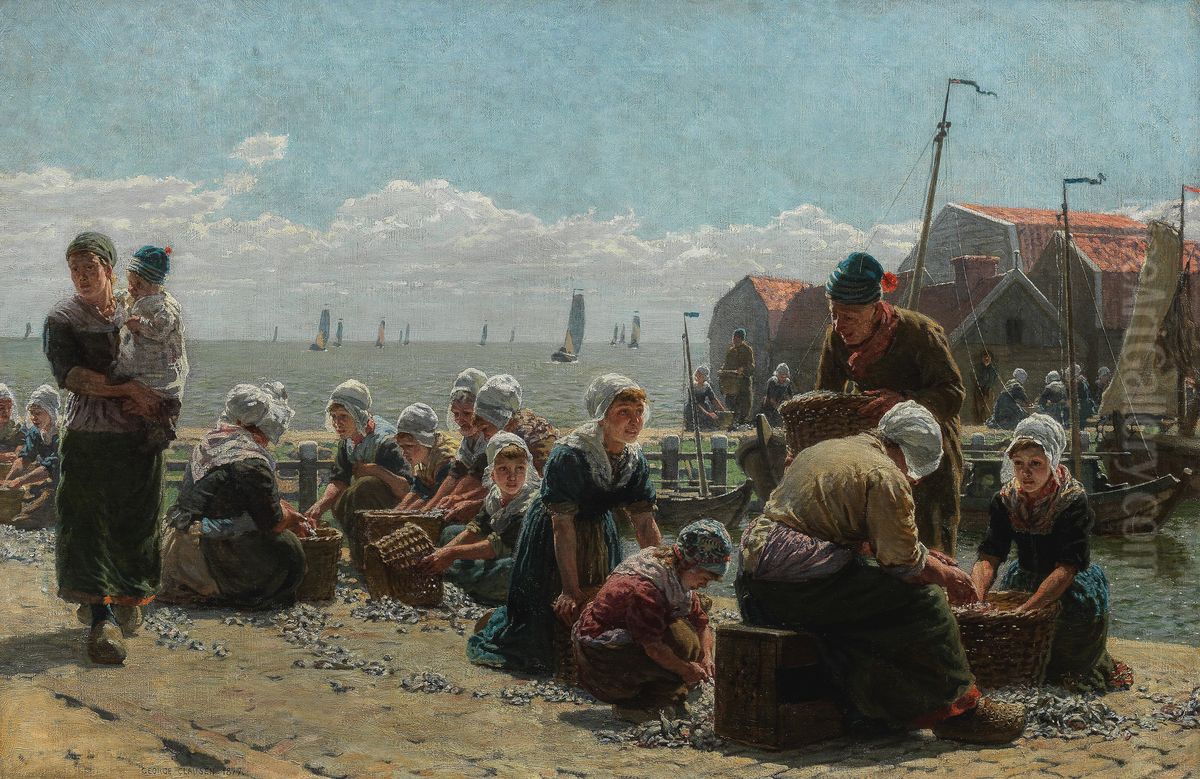 Sorting the catch, Volendam Oil Painting by George Clausen
